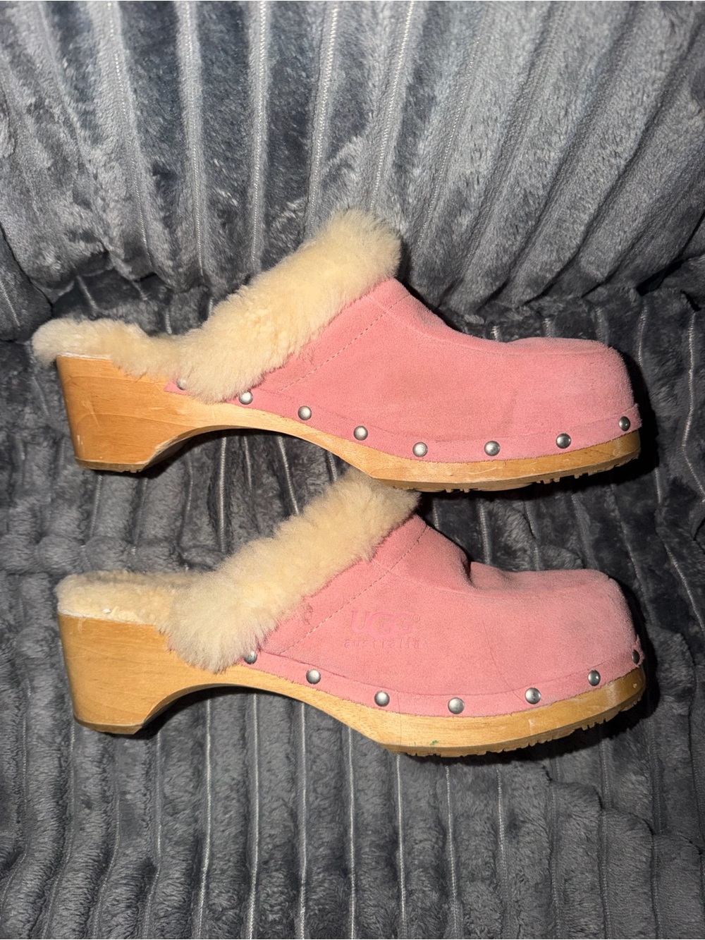UGG Pink Shearling-Trim Suede Clog Sz 11